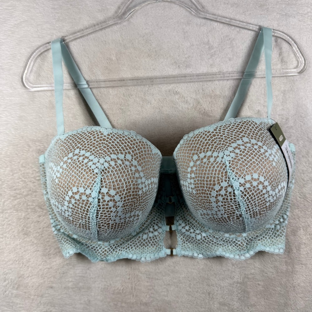 Adored by Adore Me Morgan Push Up Bra 40DD Blue Glow Lace Longline 40048 NWT